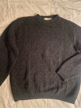 bill blass Charcoal Cable-Knit Crewneck Sweater